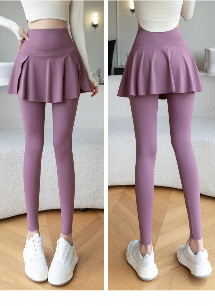 Women Fake Two Pieces Leggings Seamless Fitness Leggings High Waist/with Pocket Elastic Slim Fashion Hip Lifting Yoga Pants