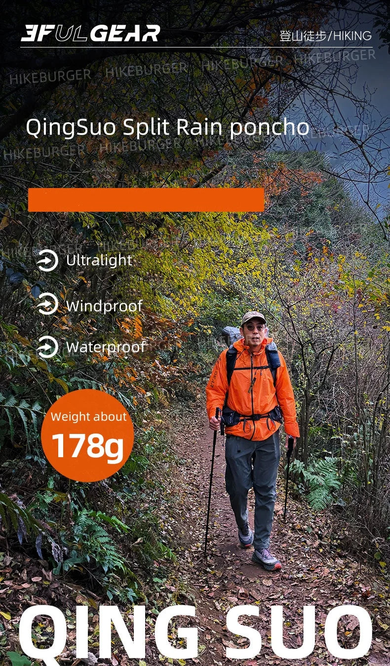 3F UL GEAR QingSuo Spilt Rain Poncho Outdoor Ultralight/Sleeve Rain Coats 15D Nylon Waterproof Hiking Cycling Jacket