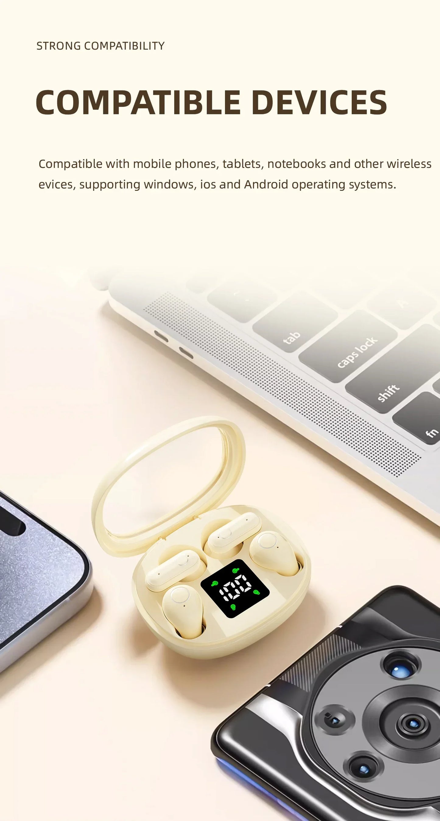 New Dual Wireless Bluetooth Earphones, HiFi Sound Low Latency/Noise Reduction Earbuds for iPhone Android