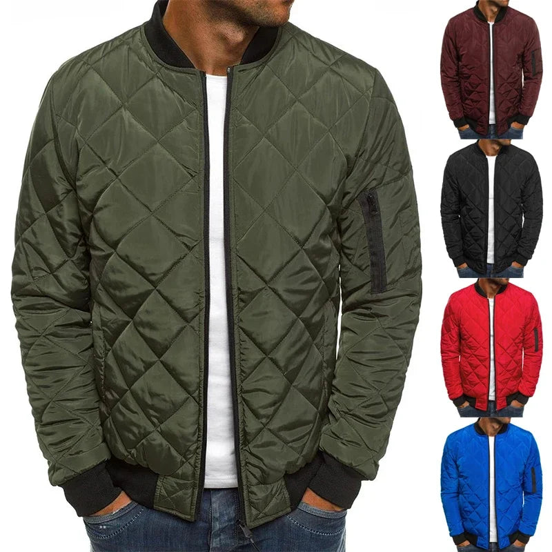 Winter New Jacket Men's Baseball Collar Mesh Pressed/Lightweight  Jacket Vintage Flight Casual Long Sleeve