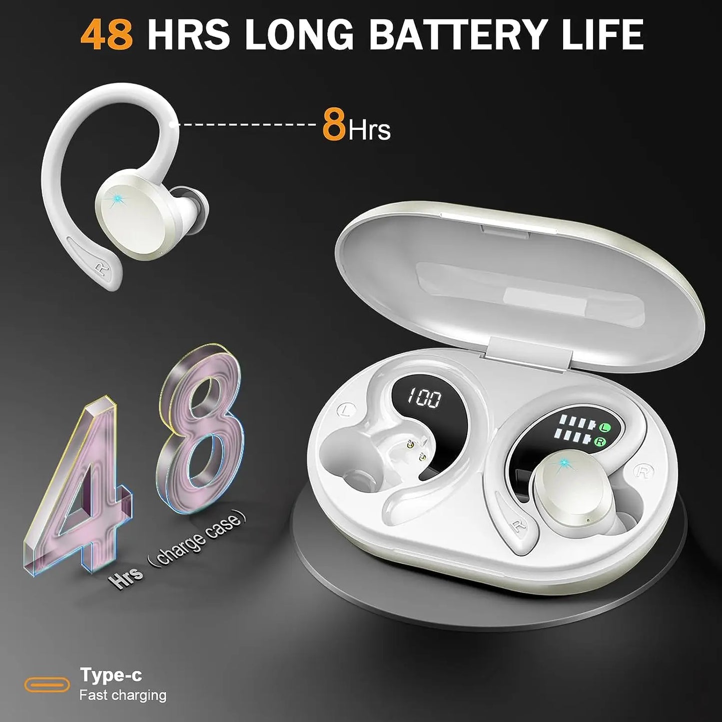 Wireless Earbuds, Bluetooth 5.3 On-Ear Headset Noise Cancelling Mic/48H Playtime Sports Headphones for Workout/Running