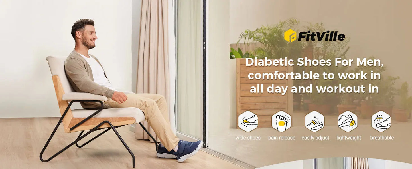 Fittington Diabetic Shoes For Man Extra Wide Width Swollen Feet/Shoes For Diabetics Pain Relief Non-slip Man Shoes