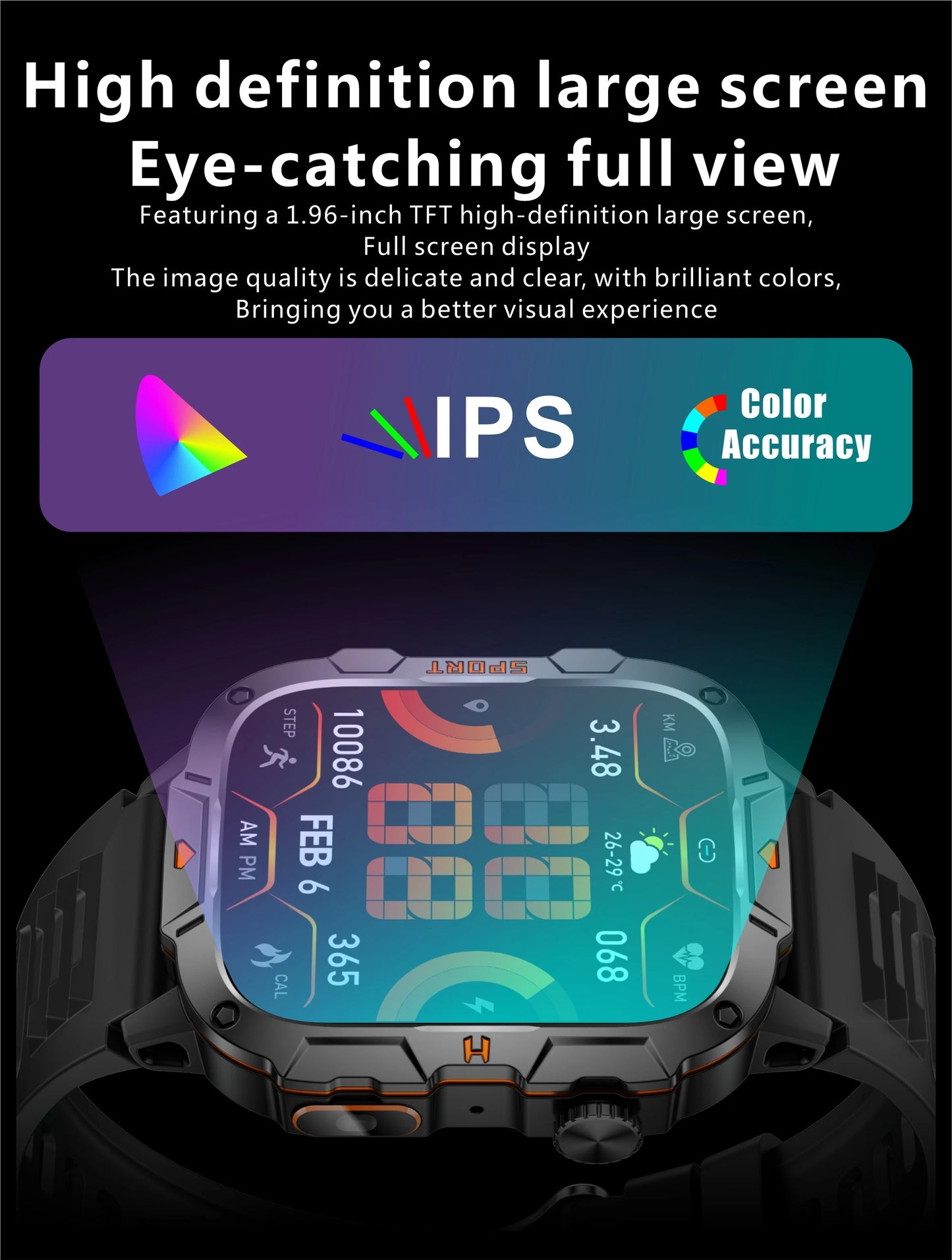 For Xiaomi Outdoor Sports Smart Watch GPS tracker 5ATM Flashlight/1.96" HD Display Screen Bluetooth call Men Fitness Watches