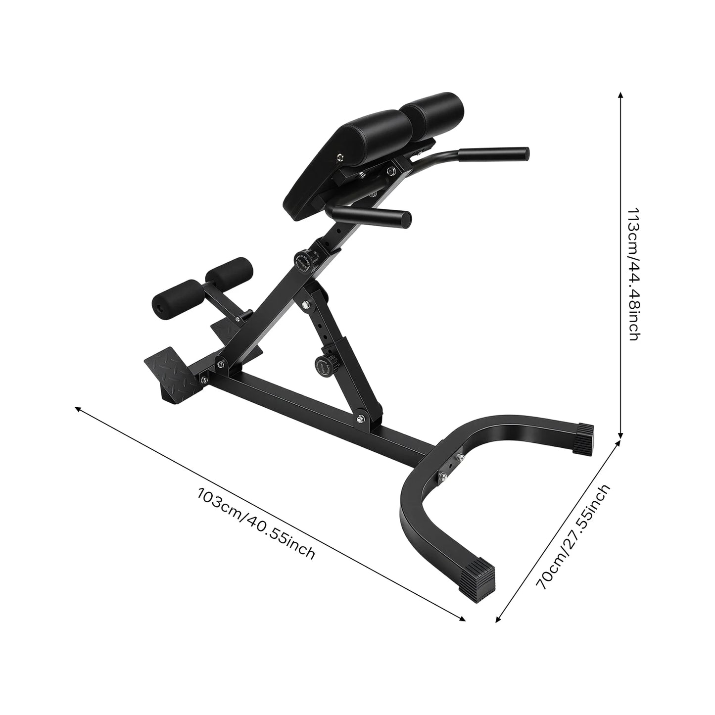 Back Extension Roman Chair Steel Frame Foldable Hyperextension Bench/5 Incline Angles 8 Adjustable Abdominal Pad Length