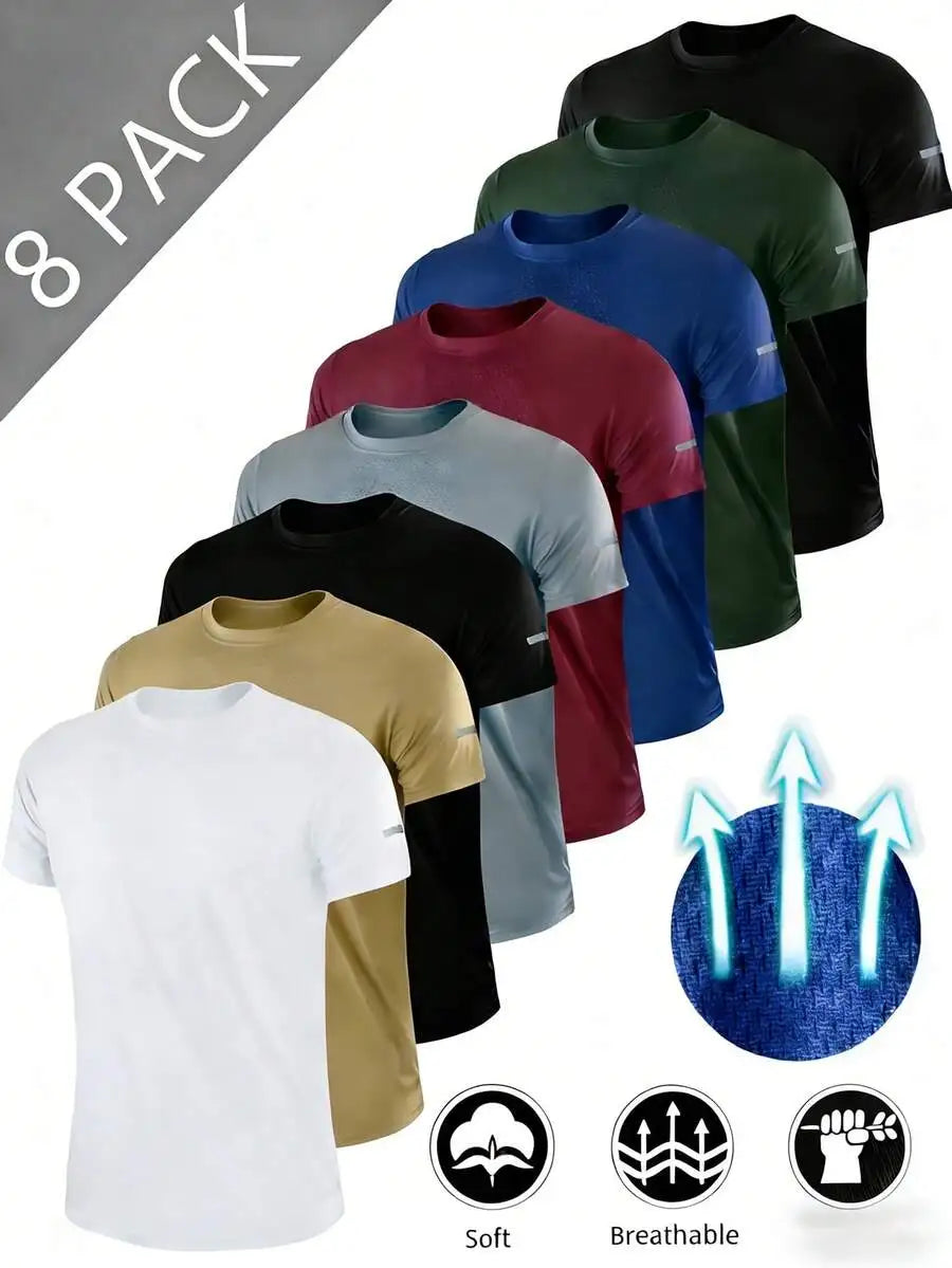 RELOUST 8PCS Workout Shirts For Men Athletic Running Gym T-Shirt/Quick-Drying Cooling Breathable Performance Top Moisture