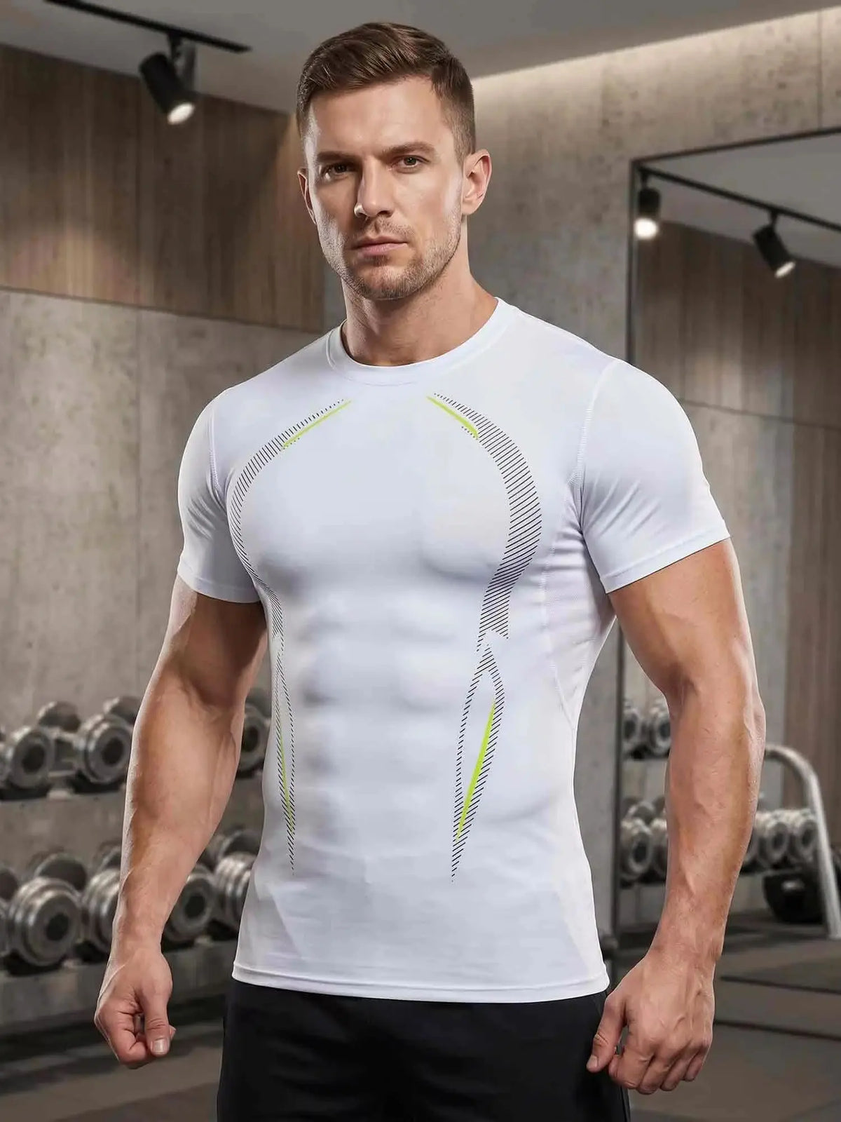 3-Pack Men's Compression Shirts Short Sleeve Gym Tops/Contour Line Workout Tees Moisture-Wicking Quick-Dry Performance