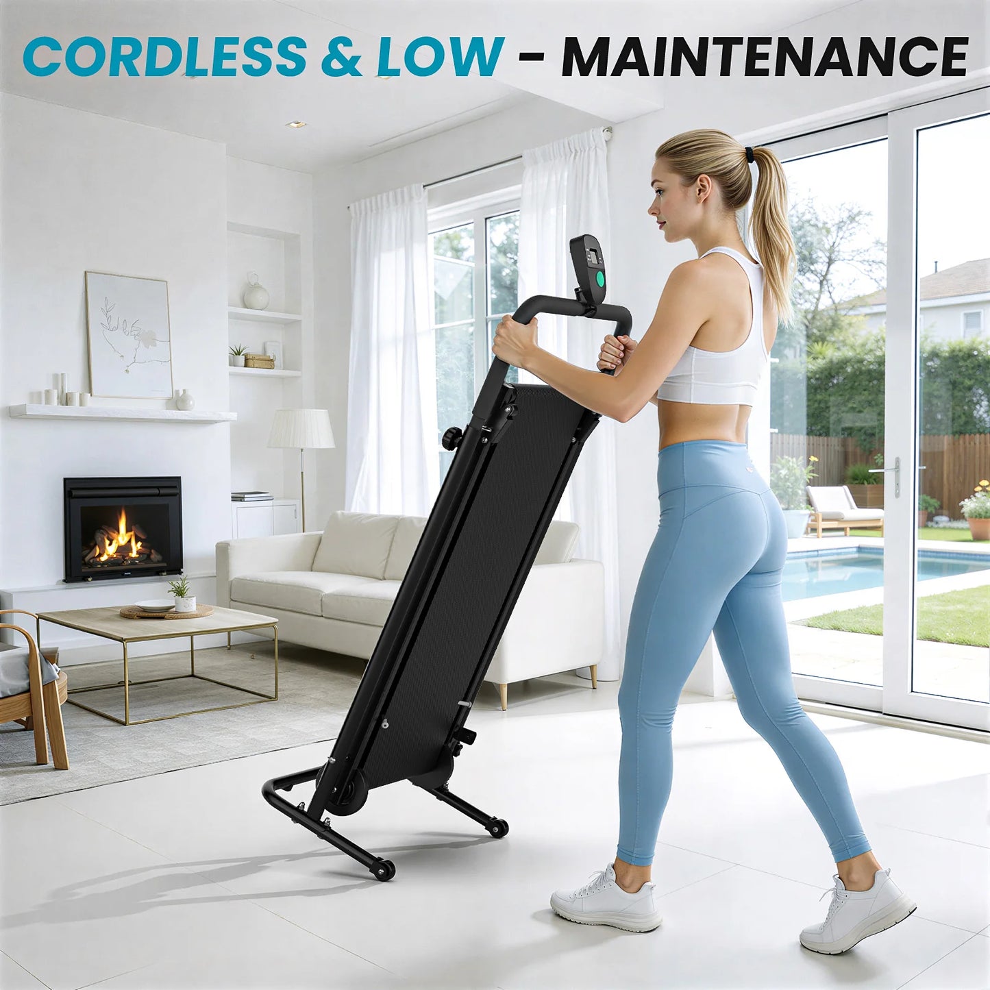 Akluer Non-Motorized Foldable Workout Treadmill/Dual Flywheel with Fixed Incline, LCD Monitor, Slip-Resistant Belt & Comfort Foam Grips