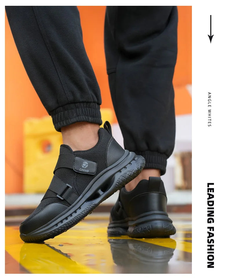 Velcro-Fastened Men's Breathable Casual/Work Safety Shoes with Impact and Puncture Resistance