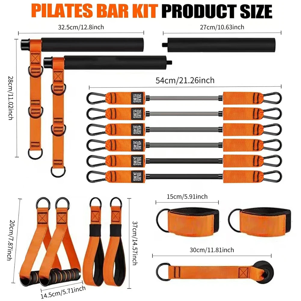 Pilates Bar Kit with Resistance Bands Pilates Workout Equipment/Portable Yoga Pilates Stick Home Gym Strength Training Equipment