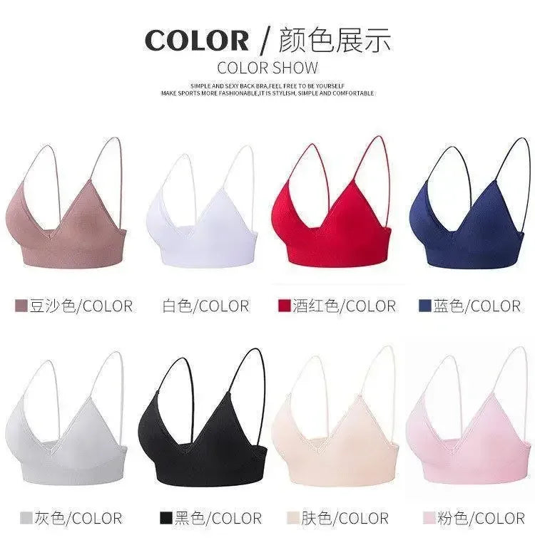 Women V Neck Seamless Triangle Cup Bra Camisole Breathable Gather Up/Chest Wrapped Underwear for Sports Fitness Yoga Casual
