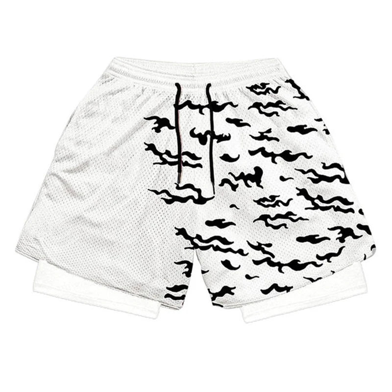 Stylish 2 in 1 Workout Running Shorts for Men Gym Athletic/Quick Dry Shorts with Liner Summer Casual Print Shorts with Pockets