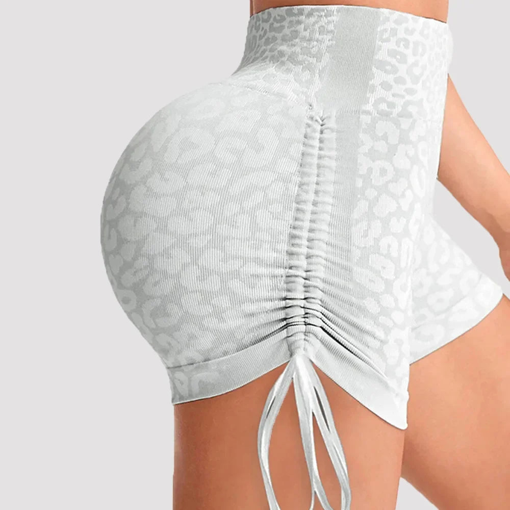Women High Waist Yoga Shorts Side Drawstring Sexy Leopard Print/Sports Shorts Gym Athletic Running Leggings Workout Shorts