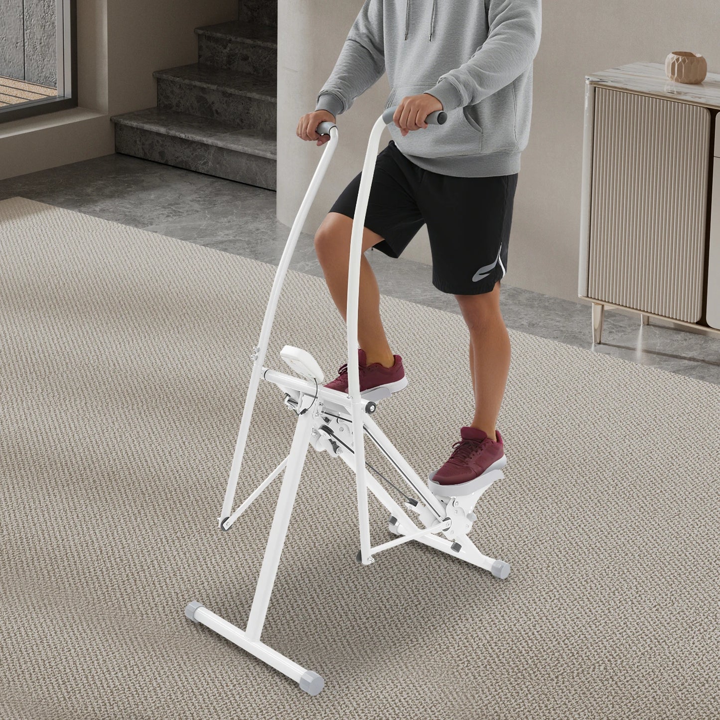 Compact Stair Stepper Machine for Home Full Body Workout Climber/with Digital Monitor Space Saving Exercise Equipment (White)
