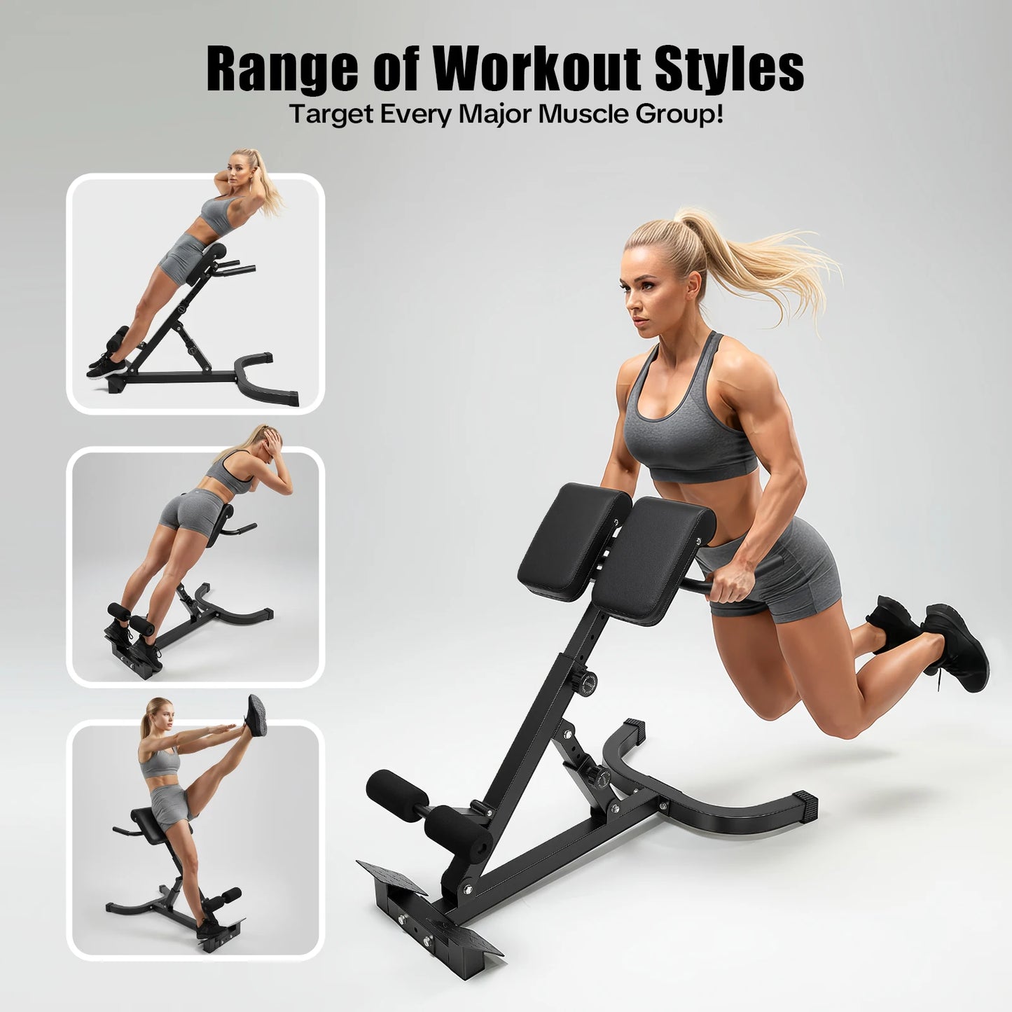 Back Extension Roman Chair Steel Frame Foldable Hyperextension Bench/5 Incline Angles 8 Adjustable Abdominal Pad Length