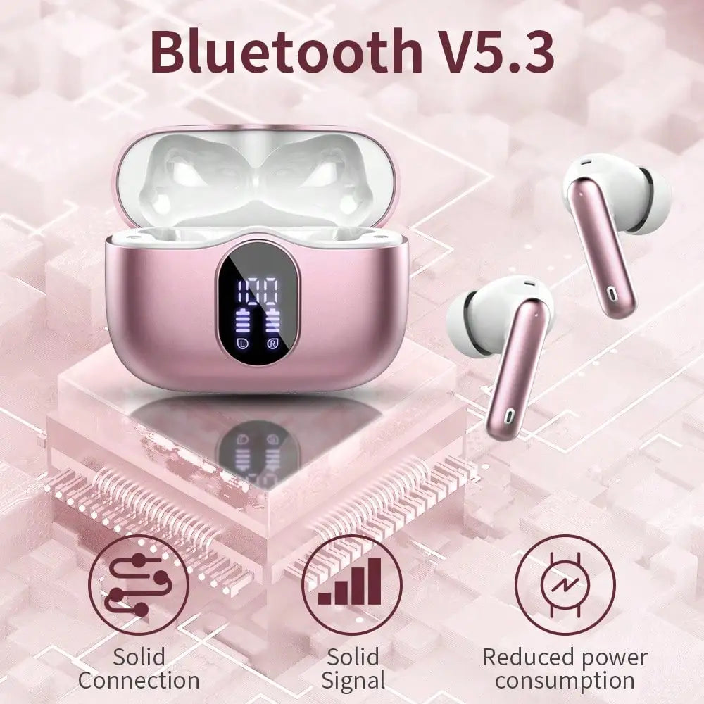 Ordtop Wireless Earbuds Bluetooth Headphones 48H Playtime Ear Buds/With LED Power Display, IPX7 Waterproof Bluetooth 5.4 Earphones