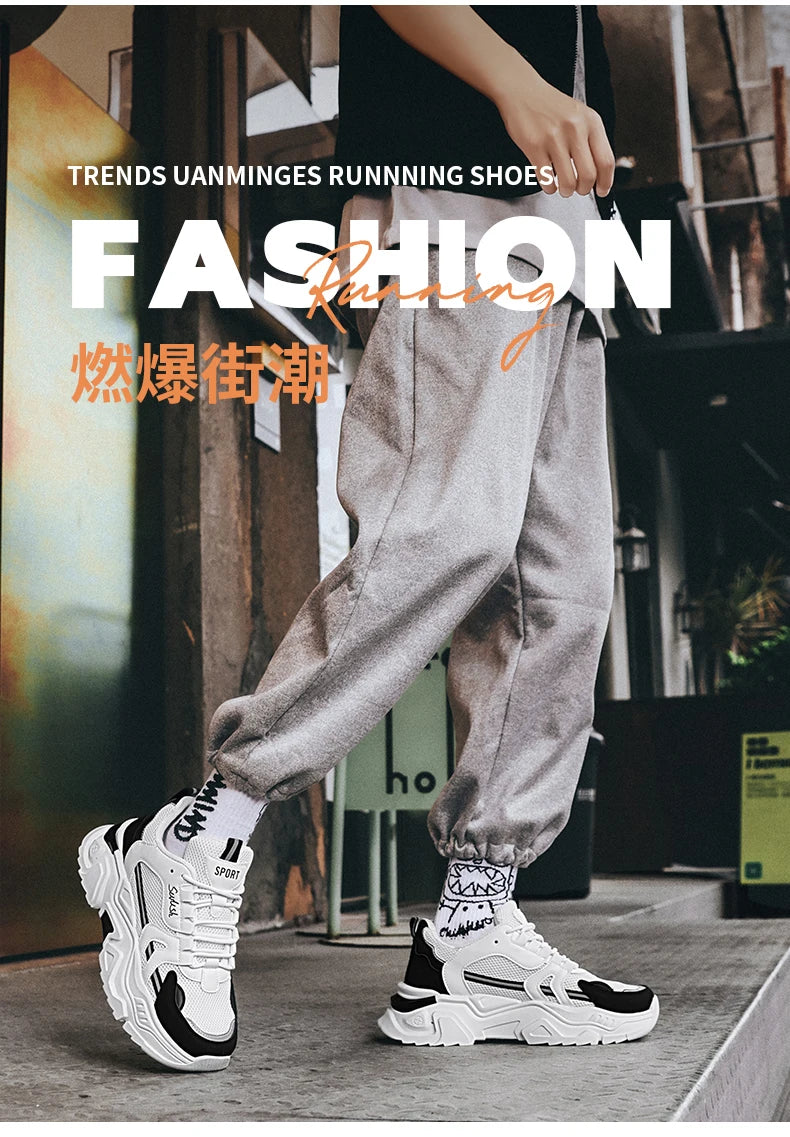 Men's thick soled casual mesh panel shoes summer breathable/soft soled running shoes outdoor fashion sports shoes male sneakers
