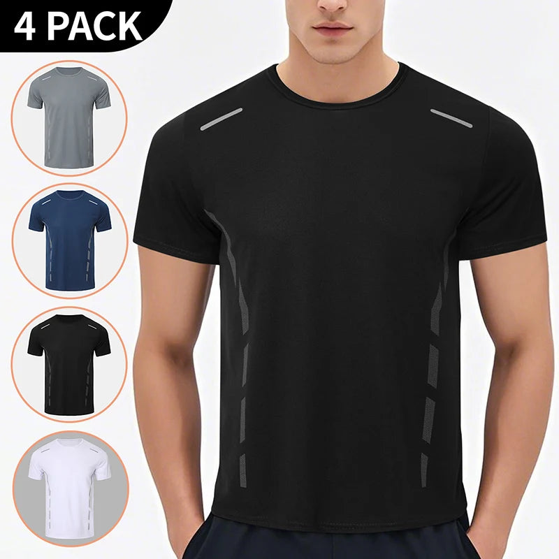 4/1 Pcs Men's Summer Multicolor Quick-drying Sports Short Sleeve/Loose Breathable Fitness Running Badminton T Reflective Strip