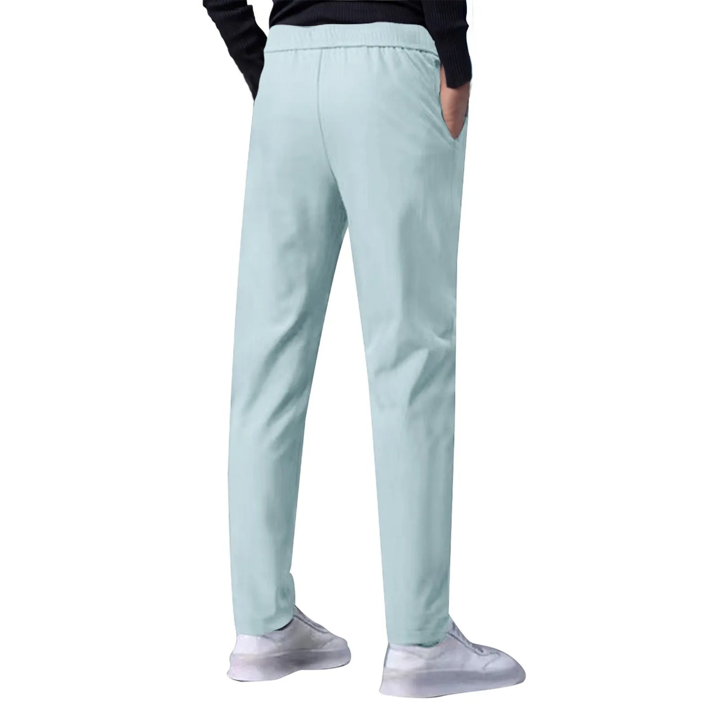 Men Fast Dry Stretch Pants Ice Silk Trousers Solid Color Mid-Waist/Loose Breathable Straight-Leg Casual Pants Thin Sports Pants
