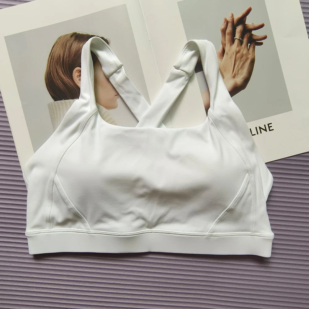 Solid color cross back sports bra quick drying shock-absorbing/Pilates yoga vest running and fitness bra