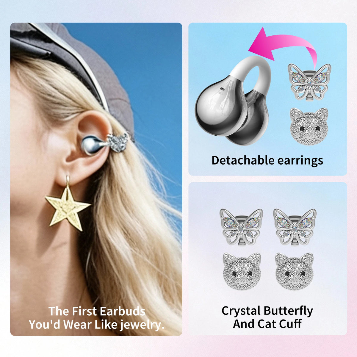 SayRose RJ-65 Fashion Open Ear Bluetooth Earbuds V5.4 ENC Call/Noise Reduction Bag Style Charging Case Wireless Headphones