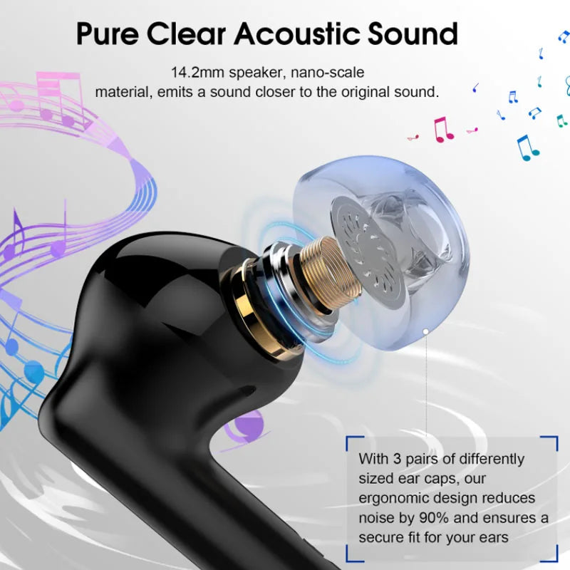 K66 Noise Cancelling Earbuds 90% ANC Reduction 14.2mm/Hi-Res Sound, BT 5.3, IPX7 Waterproof 48H Playtime