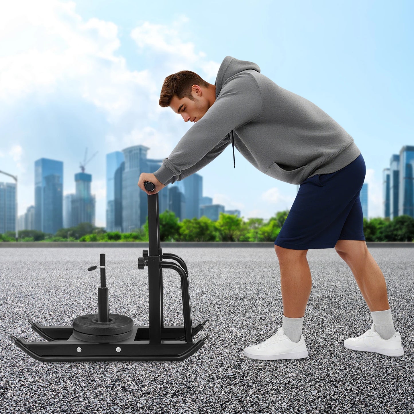 Fitness Sled Weight Sled for Training, 5-Level Height Adjustable/Weighted Sled 440lbs Capacity for Strength/Speed/Football Train