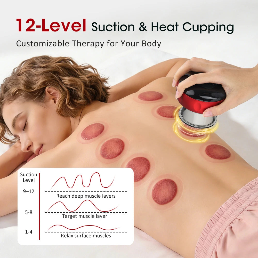 Intelligent Vacuum Cupping Massager 12 Gear Heating Body Gua/Sha Back Neck Arm Cupping Massager LCD Display USB Charging