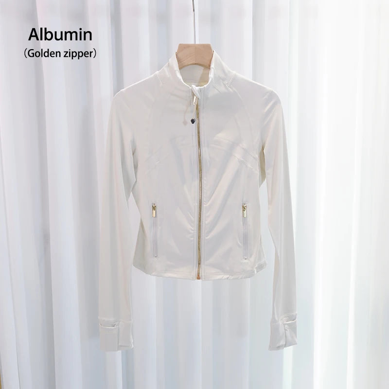 LULU FLORA Women's Yoga Short Sports Jacket/with Gold Zipper Slim Fit Gym Workout Jacket
