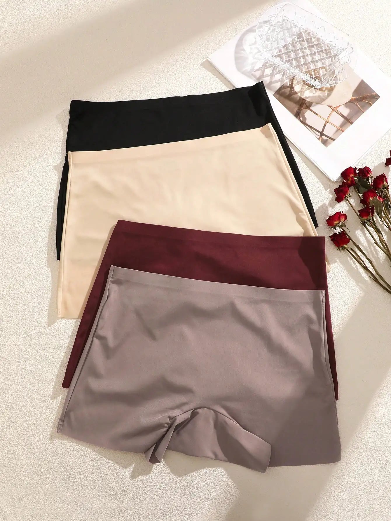 4pcs Solid Color High Waist Comfortable/Women Shorts Gothic Style