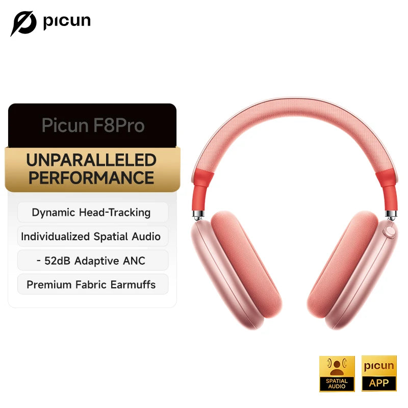 Picun F8 Pro ANC Wireless Headphones 3D Spatial Audio Head Tracking/52dB ANC HIFI Bluetooth Headset ENC HD Mic Low-Latency APP