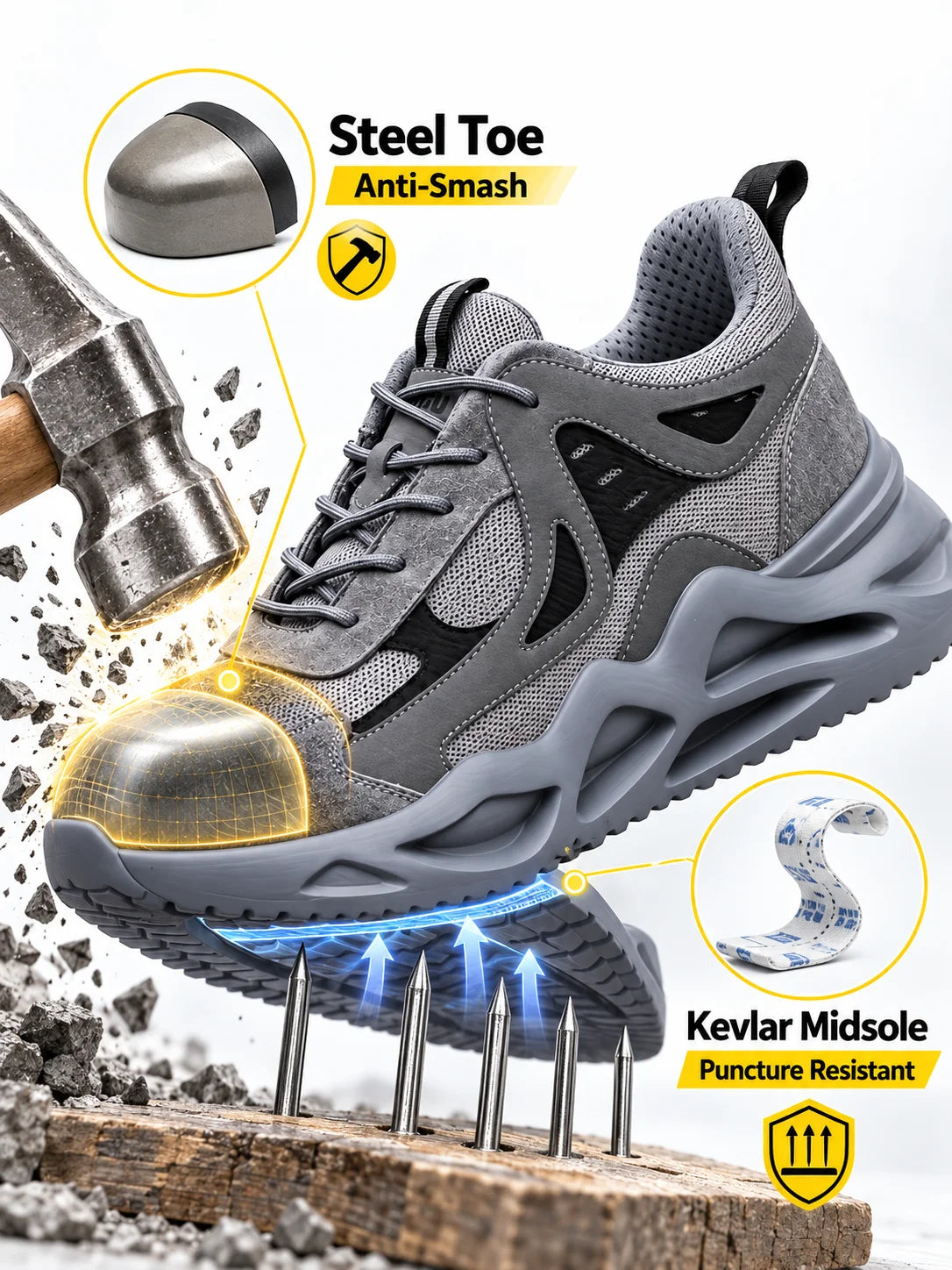 Puncture-Resistant Impact-Resistant Work Shoes Men's Steel Toe/Safety Work Boots Breathable Slip-Resistant Oil-Resistant