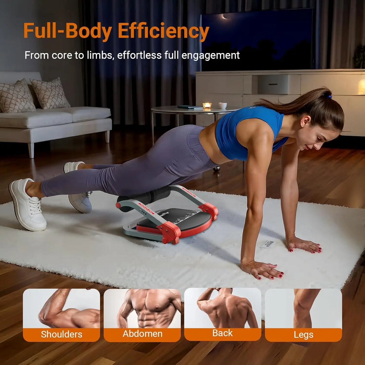 3-Level Adjustable Ab Machine, Auto-Rebound Core Trainer for Home Gym/Full Body Workout Equipment for Beginners & Advanced