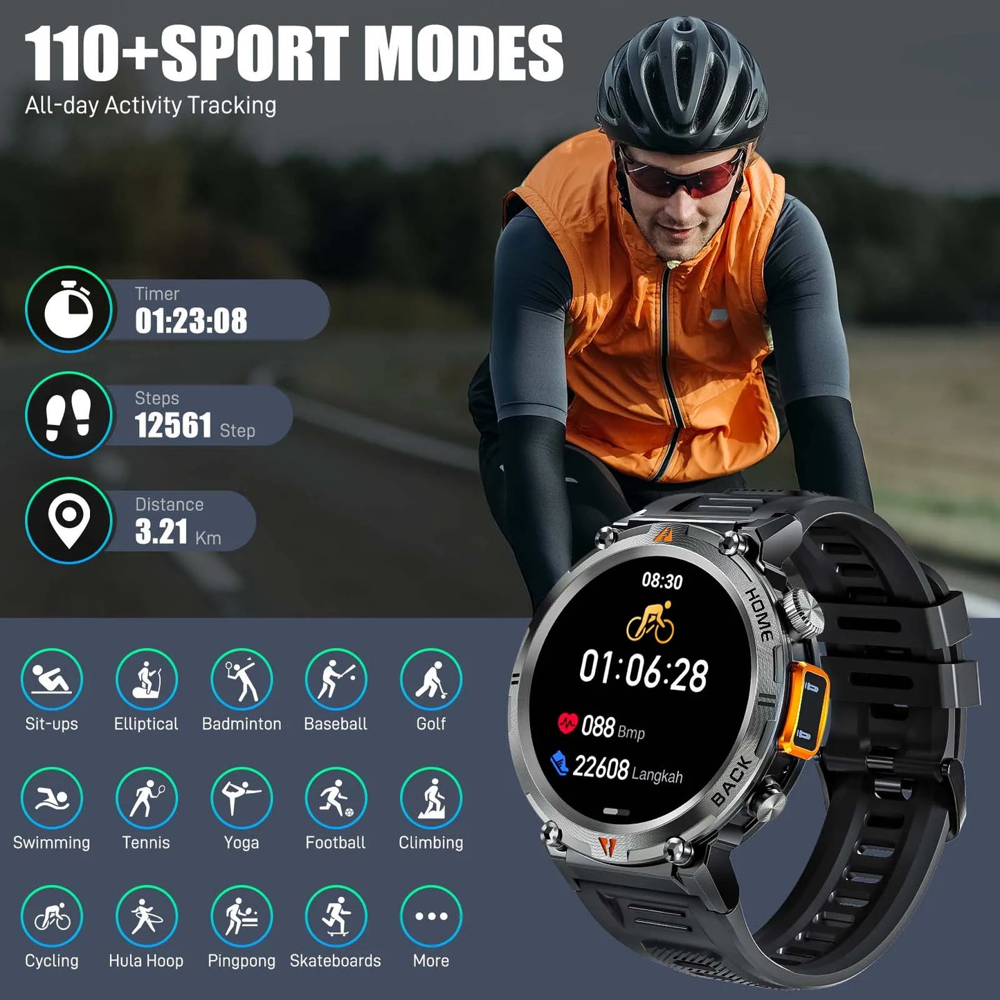 EIGIIS KE3 New Bluetooth Call smartwatch for men Full Touch Screen/With Health Monitor heart rate Flashlight Smart watch