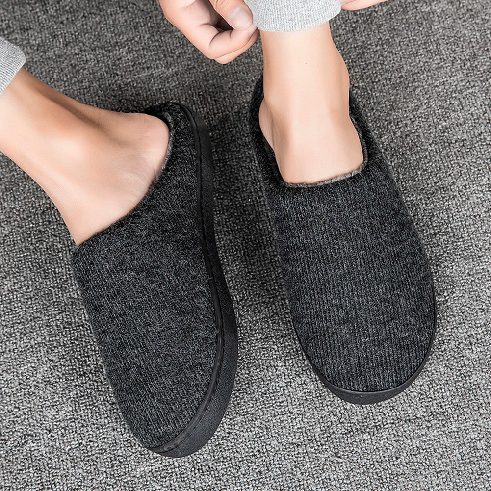 Men Winter Home Cotton Shoes Anti Slip Winter/Warm Plush Slippers Indoor Warm Slippers