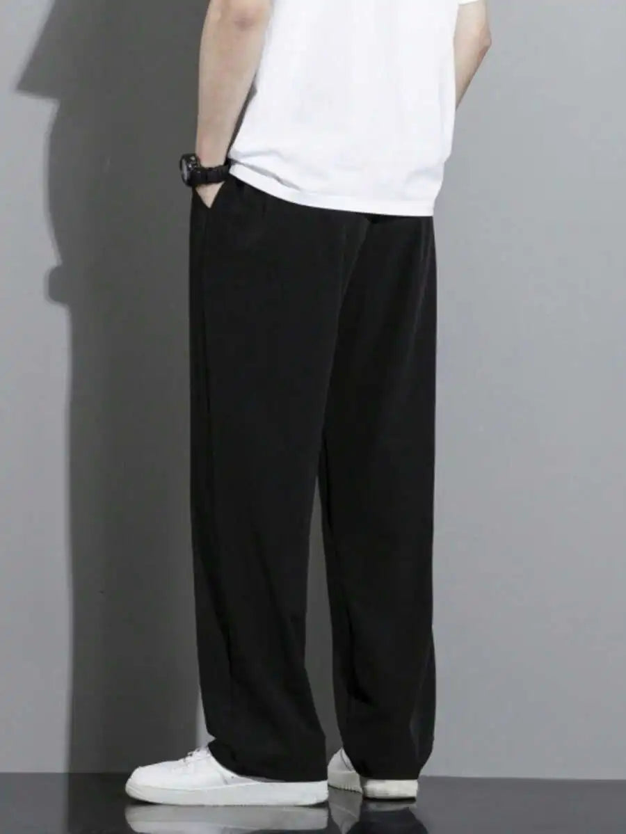 Men's Relaxed Fit Drawstring Waist Slant/Pockets Solid Color Casual Pants