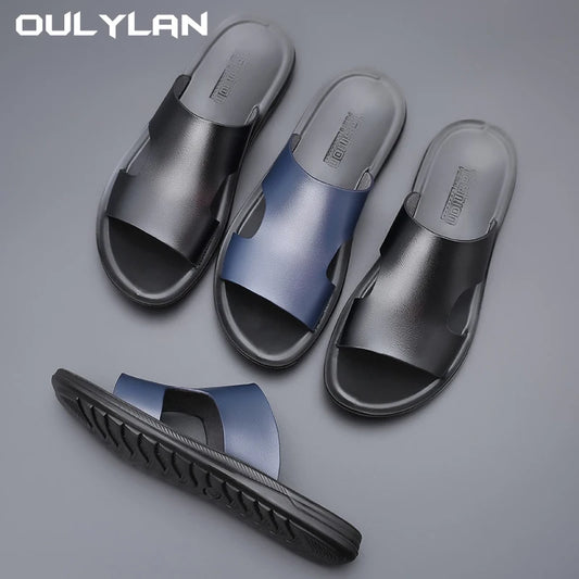 Oulylan Men's Summer Leisure Beach Sandals Outdoor Slides/Walking Comfortable Lightweight Leather Fashion Shoes