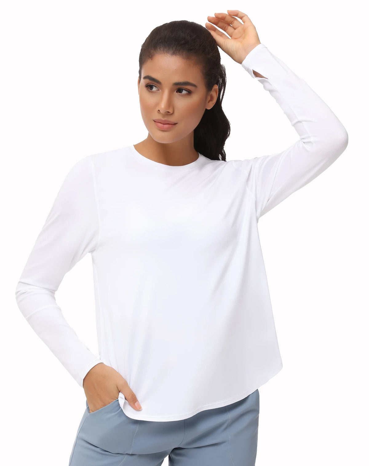 THE GYM PEOPLE Women's Long Sleeve Workout Shirts/Lightweight Cotton Running Yoga Tops with Thumb Hole