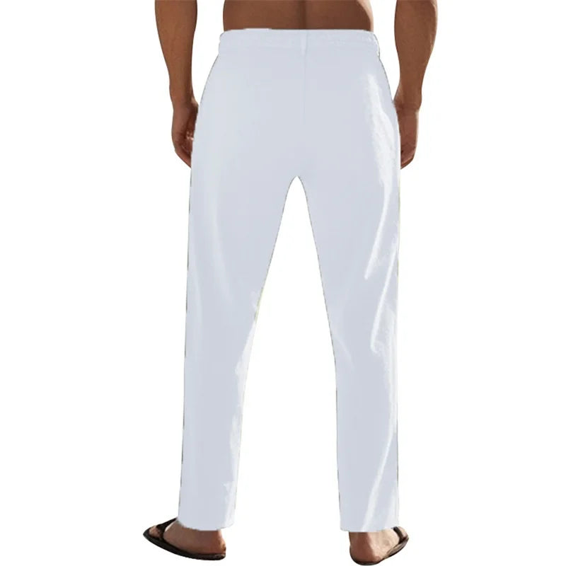 Men s Lightweight Linen Trousers with Adjustable Drawstring/Waistband and Straight Leg Design for Comfortable Summer Wear