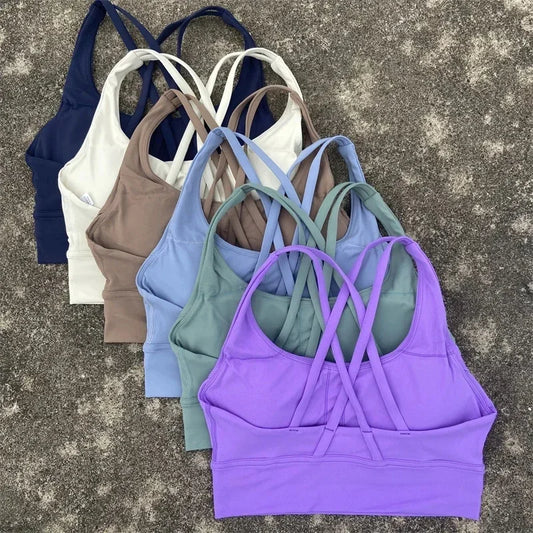 Cross Straps Sports Bra Women Gym Sports Top High Support/Fitness Bralette Yoga Vest Push Up Running Underwear With Chest Pad