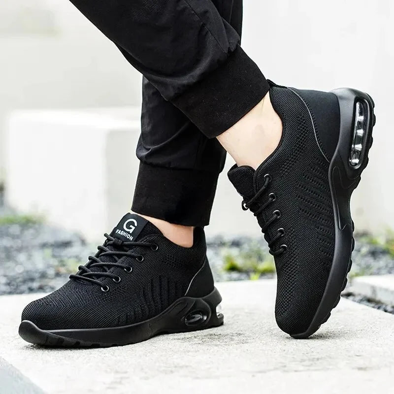 Men Safety Shoes Work Boots Summer Solid Color Lightweight Breathable/Steel Toe Anti-Smash Indestructible Tactical Work Sneakers