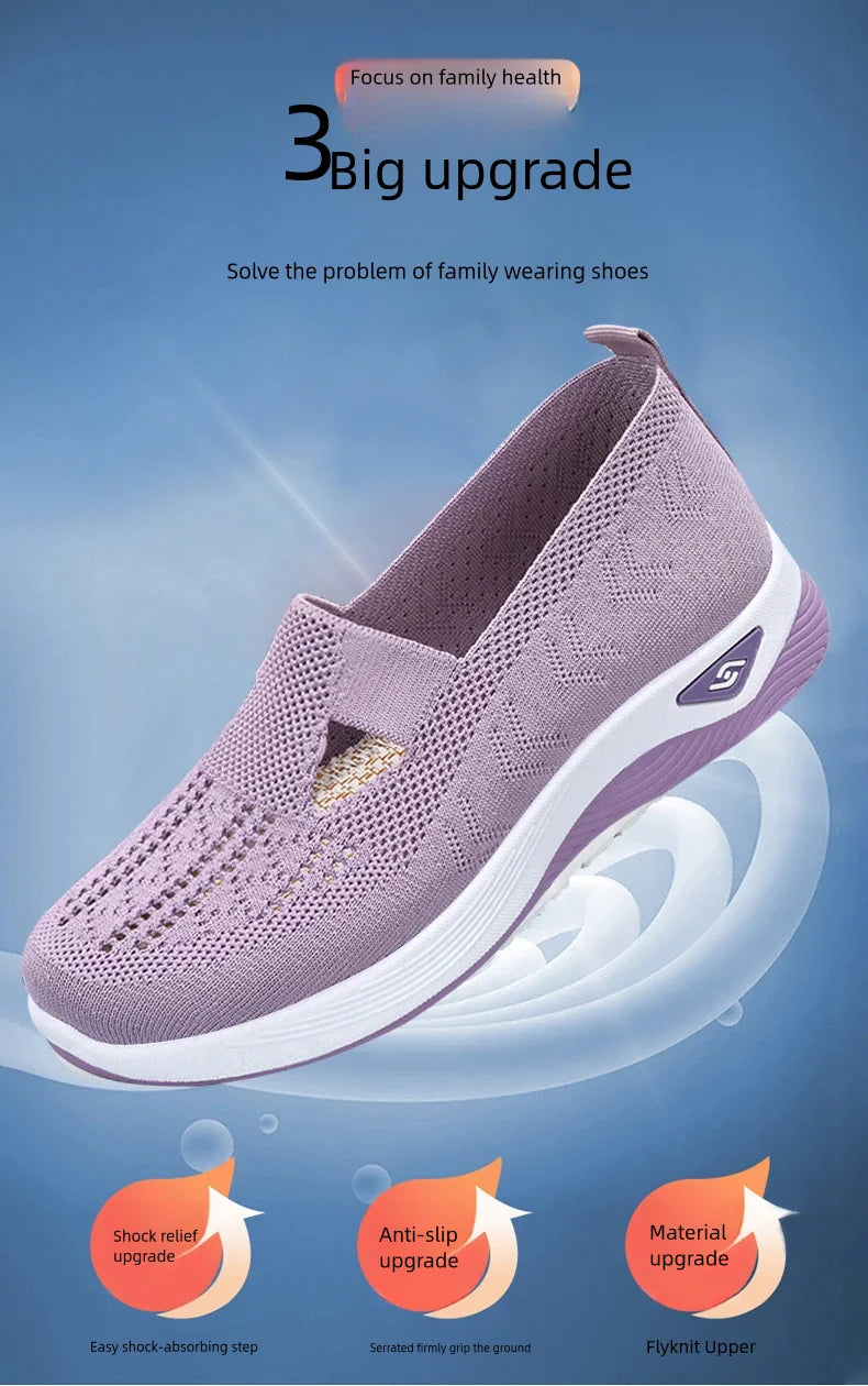Women's shoes Solid Color Breathable Sneakers casual sneaker/women's summer sneakers Low-top Knitted Casual Shoes Mom Shoes