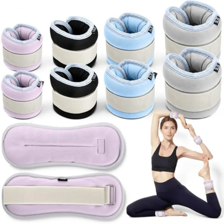 Ankle weights set for gym yoga fitness workout walking jogging running/neoprene fabric black adjustable 2/3/4/6 lbs per pair