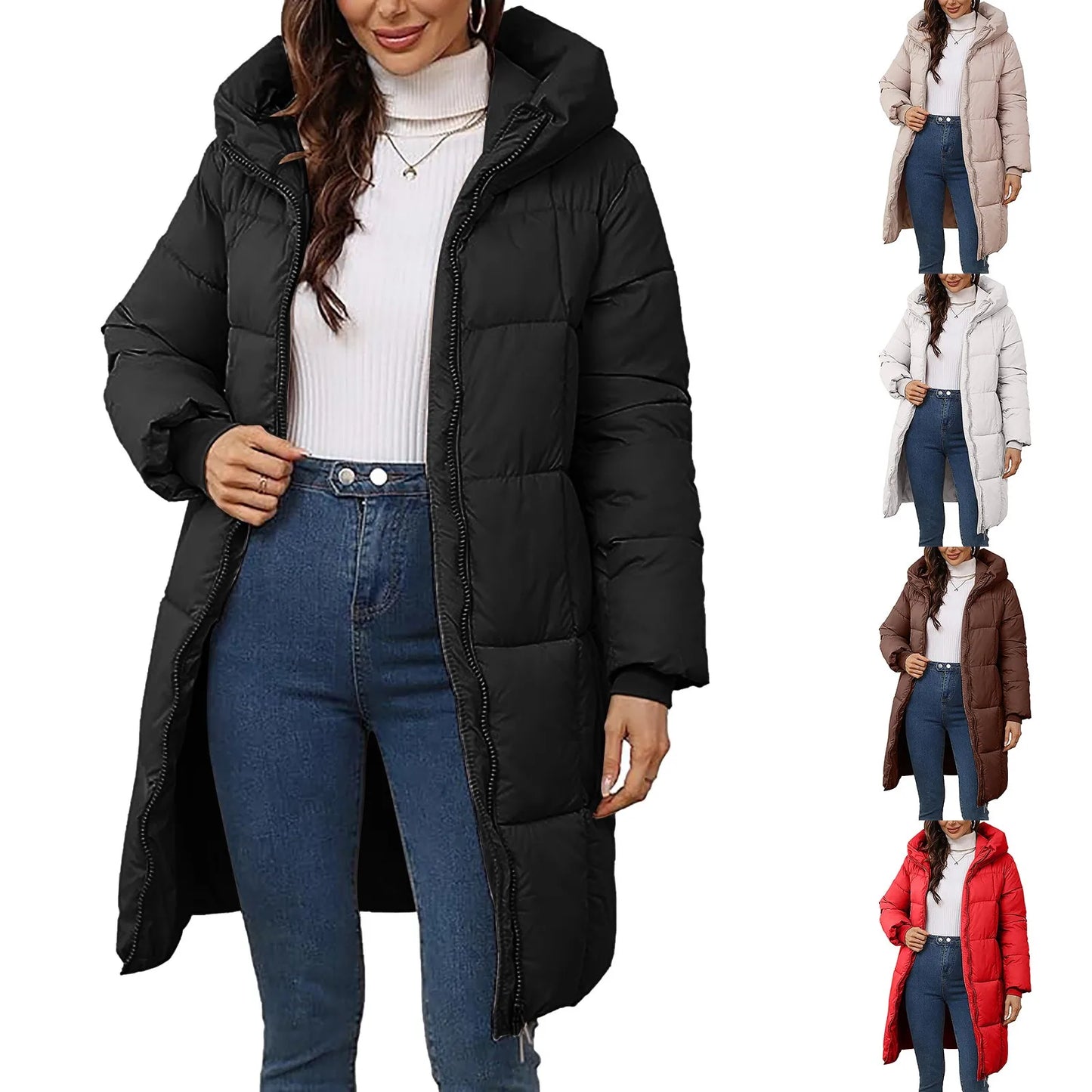 Winter Parkas Women's Down Cotton-Padded Jacket Long Coats/Hooded Overcoat Thicken Warm Slim Outerwear Female Casual Coats