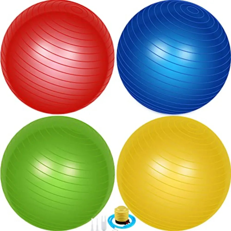4 Pcs 26 Inch Yoga Exercise Ball for Pilates Pregnancy Birthing Fitness/with Quick Pump Anti Burst in Blue for Improved Posture