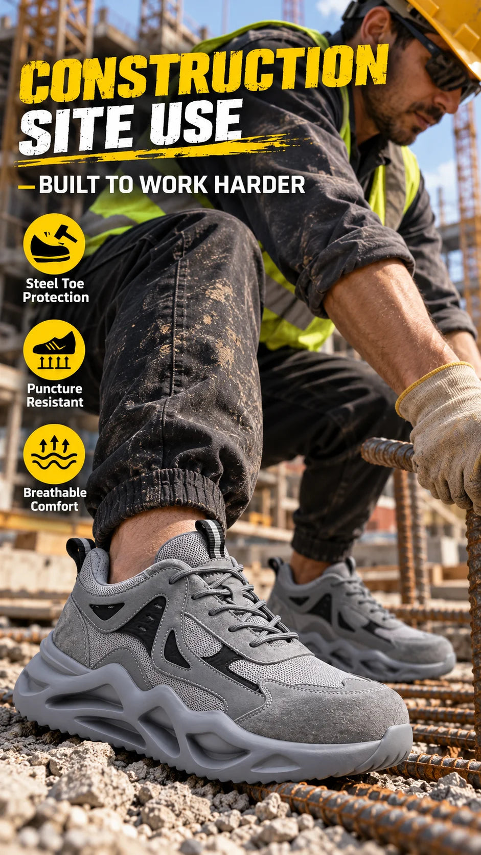 Puncture-Resistant Impact-Resistant Work Shoes Men's Steel Toe/Safety Work Boots Breathable Slip-Resistant Oil-Resistant