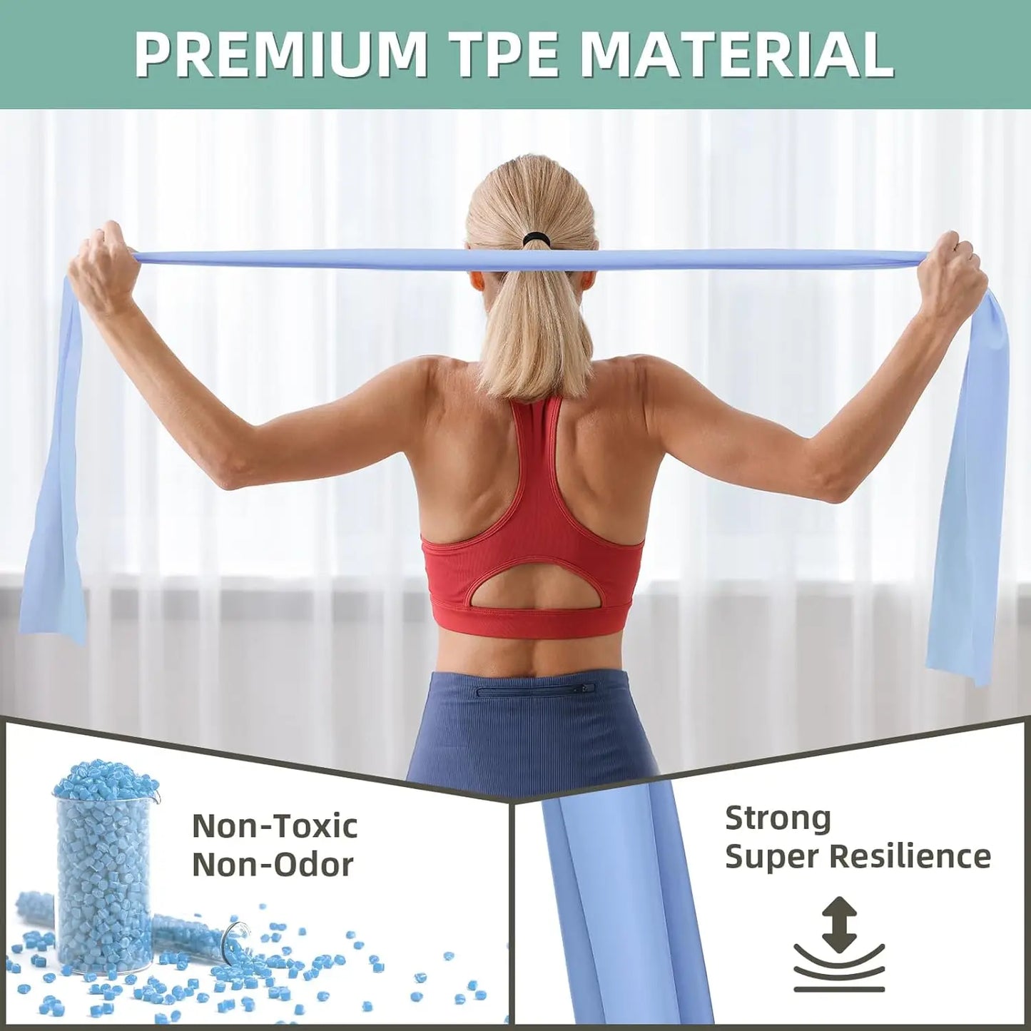 5-Level Resistance Bands Set for Exercise Pilates/Yoga Physical Therapy Stretch, Strength Training