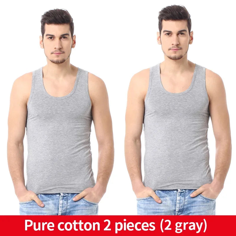 Men's solid color basic cotton narrow shoulder vest fashion/casual men's T-shirt sports fitness Joker round neck youth vest