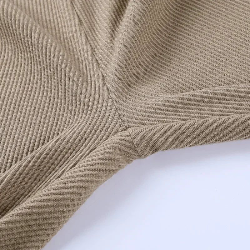 Beige Ribbed Knit Leggings Women High Waist Cotton Fitness Basic Pants/Casual Spring New All-Match Female Skinny Leggings