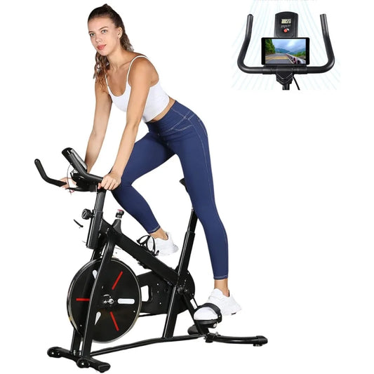 Indoor Cycling Bike Stationary Exercise Bike, Low Noise Adjustable Handlebars/Extra Comfort Seat Fitness Stationary Flywheel
