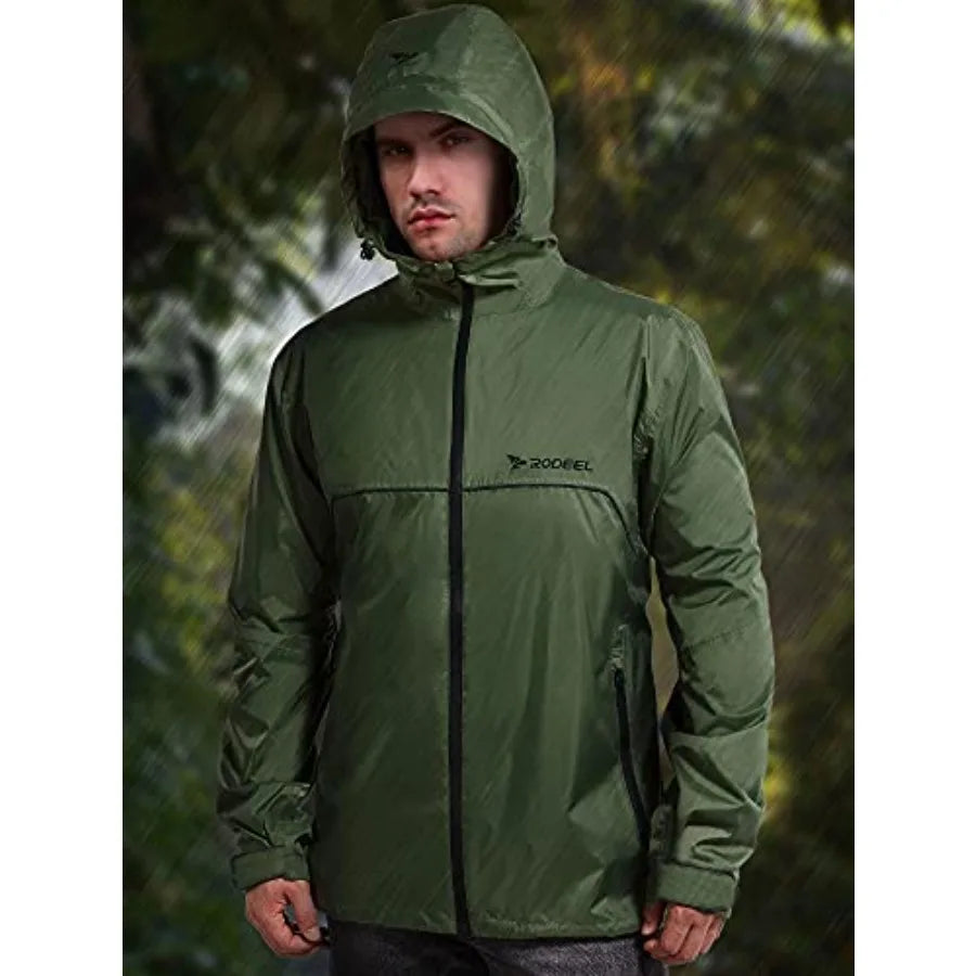 Men's Waterproof Rain Lightweight Reusable Hiking/Hooded Coat Jacket for Outdoor Activities